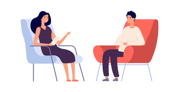 A therapist speaking with a colleague